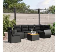 Ordellia Set Divani da Giardino con Cuscini 7 pezzi Nero Polyrattan Resistente all'Esterno per Terrasse, Patio, Balcone, Lounge, Arredo Relax, Tavolo e Poltrone Modu