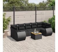 Ordellia Set divani da giardino con cuscini 8 pezzi in polyrattan nero, arredo esterno modulare per terrazza patio veranda con tavolo e sedie resistenti al sole