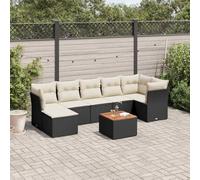 Ordellia Set Divani da Giardino con Cuscini 8 pz Nero in Polyrattan, Mobili da Esterno Resistenti al Sole per Terrazza, Balcone e Patio con Tavolo, Sedie, Poggia piedi e Funzione di Conservazione