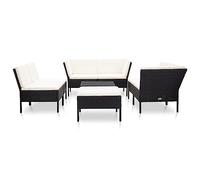 Ordellia Set Divani da Giardino in Polyrattan Nero con Cuscini Beige Modulari per Esterni Lounge Relax, Ottimo per Terrazza, Balcone, Patio e Veranda, Completo di Tavolino e Poggiapiedi