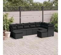 Ordellia Set Divani da Giardino Nero 9 pezzi con Cuscini in Polyrattan per Esterna, Arredo Lounge Modulare e Resistente per Terrazza, Balcone, Patio, Veranda, Ideale per Relax, Pranzo e Conversazioni