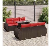 Ordellia Set Divani Giardino con Cuscini Marrone in Polyrattan Resistente, 7 Pezzi, Tavolo, Sedie, Lounge Modulare per Esterni, Balcone, Terrazza, Patio, Veranda, Relax Familia e Ospiti