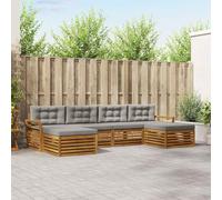 Ordellia Set divani modulari in legno di acacia con cuscini 6 pezzi Grigio naturale e chiaro per giardini, patii, spazi esterni, configurazione versatile e comfort elegante