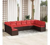 Ordellia Set Divano da Giardino 10 pcs Marrone e Rosso in Polyrattan per Spazi Esterni Lounge Comfort e Versatilità con Borsa per Giardini e Terrazzi