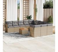Ordellia Set Divano da Giardino 12 pz con Cuscini Beige Misto Polyrattan, Mobili Esterno Modulare, Tavolo Acacia, Sedute Resistenti al Sole, per Relax e Pranzo in Veranda e Patio
