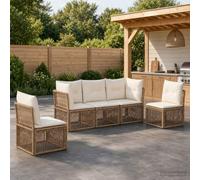 Ordellia Set Divano da Giardino 5 pcs Beige Polyrattan Resistente alle Intemperie per Esterni Lounge Modulare con Cuscini Lavabili per Balcone Patio e Veranda