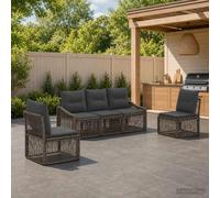 Ordellia Set Divano da Giardino 5 pcs Grigio Polyrattan Resistente alle Intemperie per Relax Esterno, Modulare, per Patio, Balcone e Veranda, Con Cuscini Lavabili e Facile da Mantenere