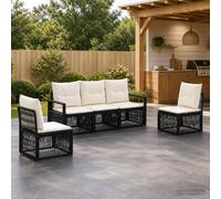 Ordellia Set Divano da Giardino 5 pcs Nero Polyrattan Modulare per Relax Esterno, Arredo Veranda, Patio, Balcone, Tavolo Sedia, Resistente metallo e rattan, Cuscini rimovibili e lavabili