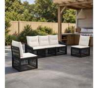 Ordellia Set Divano da Giardino 5 pcs Nero Polyrattan Resistente alle Intemperie per Relax e Lounge Esterno, Modulare per Patio, Veranda, Balcone e Terrazza, Ideale per Famiglia e Ospiti