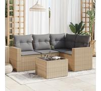 Ordellia Set Divano da Giardino 5 pz con Cuscini Beige in Polyrattan Resistente, Tavolo in Vetro Temperato per Relax, Pranzo e Conversazione sulla Terrazza, Balcone, Patio