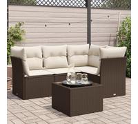 Ordellia Set Divano da Giardino 5 pz Marrone in Polyrattan con Cuscini, Tavolo in Vetro Temperato, Struttura Resistente, Design Modulare per Relax, Patio, Veranda, Balcone, Terrazza, Lounge, Ospiti
