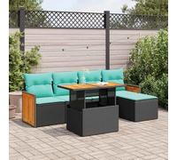Ordellia Set divano da giardino 6 pezzi in polyrattan nero con cuscini resistenti al sole, tavolo e sedute modulari per terrazza, patio e veranda, arredo esterno resistente agli agenti atmosferici