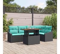 Ordellia Set Divano da Giardino 6 pz 5 Posti in Polyrattan Nero e Teal con Tavolo, Sedute Modulari Resistente ai Raggi UV, per Spazi Esterni, Comfort Personalizzabile e Design Elegante