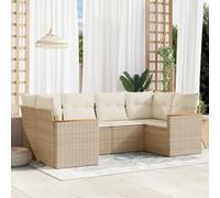 Ordellia Set Divano da Giardino 6 pz con Cuscini Beige in Polyrattan Resistente per Terrazza Bande Lounge e Patio con Struttura in Metallo Modulare per Relax e Pranzo