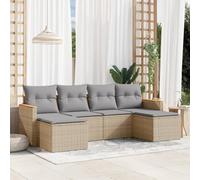 Ordellia Set Divano da Giardino 6 pz con Cuscini Beige Misto Polyrattan, Arredo Lounge per Terrazza e Patio, Completo di Poltrone, Poggiapiedi, Cuscini Lavabili