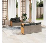 Ordellia Set Divano da Giardino 6 pz in Polyrattan Grigio con Cuscini Resistenti al Sole per Terrazza, Patio e Veranda Ottimale per Relax, Pranzo e Conversazioni all'Esterno