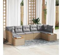 Ordellia Set Divano da Giardino 7 pcs Beige e Grigio Chiaro Polyrattan, Modulari per Esterni, Lounge Salotto Resistente in Rattan e Legno, Ideale per Patio, Terrazzo e Spazi Aperti, Comfort e Stile