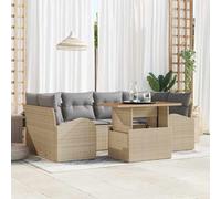 Ordellia Set Divano da Giardino 7 pezzi beige in poly rattan, arredo esterno per terrazza, balcone, patio e veranda con tavolo modulabile e cuscini resistenti al sole