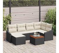 Ordellia Set Divano da Giardino 7 pezzi Nero e Crema in polyrattan resistente modulare per terrazza patio veranda arredo relax pranzi e conversazioni esterni