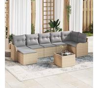Ordellia Set Divano da Giardino 8 pz beige e grigio chiaro in Poly Rattan modulare resistente ai raggi UV per esterno relax e conversazioni su terrazza, patio e balcone