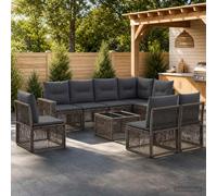 Ordellia Set Divano da Giardino 9 pcs in Polyrattan Grigio e Grigio Scuro per Patio, Veranda e Spazi Esterni, Arredo Relax e Lounge Modulare con Piedini Regolabili per Comfort Versatile