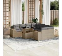 Ordellia Set Divano da Giardino 9 pz in Polyrattan Beige con Cuscini Resistente all'Esterno per Terrazza, Balcone e Patio Ideale per Relax, Pranzo e Convivenza all'Aperto
