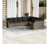 Ordellia Set Divano da Giardino 9 pz in Polyrattan Grigio con Cuscini Resistente ai Raggi UV per Esterni Terrace Balcony Patio Lounge Relaxing Conversation