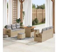 Ordellia Set Divano da Giardino con Cuscini 9 pezzi in Polyrattan e Acciaio Verniciato a Polvere per Esterni, Lounge, Relax, Spazio Sociale, Decorazione Patio e Veranda Beige e Grigio Chiaro