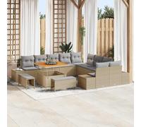 Ordellia Set Divano da Giardino con Cuscino 13 pezzi Beige in Poly Rattan, Modulare per Esterni, Lounge Relax per Patio, Veranda e Balcone con Struttura in Acciaio Resistente