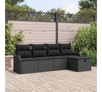 Ordellia Set Divano da Giardino con Cuscino 5 pcs Nero Poly Rattan per Esterni, Arredo Relax, Patio, Balcone, Veranda, Lounge, Modulare e Resistente
