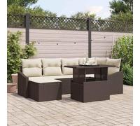 Ordellia Set Divano da Giardino con Cuscino 7 pezzi Marrone e Crema Polyrattan Resistente UV Tetra Vetro Moderno Relax Esterno Patio Lounge