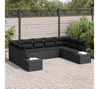 Ordellia Set Divano da Giardino con Cuscino 9 pezzi Nero in Polyrattan Modulare per Esterni Relax e Pranzo su Terrazza Balcony Patio Veranda Arredo