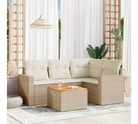 Ordellia Set divano da giardino modulare con 5 pezzi in polyrattan beige con cuscini sfoderabili e tavolo in legno di acacia per relax e conversazioni all'aperto per terrazza