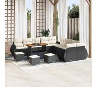 Ordellia Set Divano da Giardino Modulare con Cuscini 14 pezzi in Polyrattan e Acciaio Verniciato, Nero e Crema per Esterni, Lounge Elegante, Spazi Outdoor, Comfort e Stile