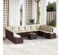 Ordellia Set divano da giardino modulare con cuscino in polyrattan marrone per esterni, arredo lounge resistente patio e terrazza, 11 pezzi con tavolo, sedie e pouf, ideale per relax e conversazioni