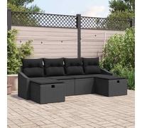 Ordellia Set Divano da Giardino modulare con cuscino in polyrattan resistente ai raggi UV per terrazza e patio, 6 pezzi, leggero, con scomparti portaoggetti, ideale per relax