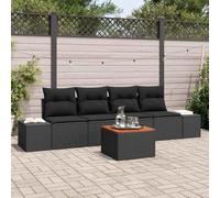 Ordellia Set Divano da Giardino Modulare Nero Polyrattan con Tavolo in Legno di Acacia e Cuscini Comfort per Terrazza, Balcone e Spazi Esterni Resistente alle Intemperie