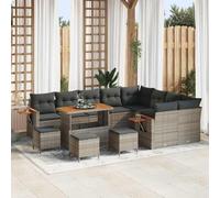 Ordellia Set Divano Modular da Giardino con Cuscino 14 pcs Grigio in Polyrattan e Legno Massello di Acacia per Spazi Esterni Relax Terrazza Patio Lounge Comfort