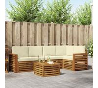 Ordellia Set divano modulare con cuscini 6 pezzi in legno massello di acacia naturale e crema per esterno, arredo da giardino elegante e resistente, configurabile per relax e incontri all'aperto