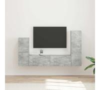 Ordellia Set mobile TV 4 pezzi in legno multistrato colore grigio cemento, mobili a parete eleganti con scomparti e scaffali, ideale per soggiorno, zona living e spazi urbani moderni