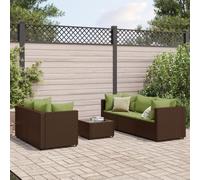 Ordellia Set Mobili da Giardino 6 pezzi in Polyrattan Marrone con Cuscini Comfort per Relax in Terrazza, Balcone e Patio con Tavolo in Vetro Temperato, Design Modulare e Resistente agli Agent