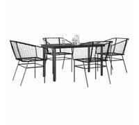 Ordellia Set Mobili da Pranzo da Giardino 5 pezzi Nero Polyrattan Vetro per Patio, Veranda, Balcone, Terrazza con Tavolo e Sedie Impilabili Resistenti al Sole e Agenti Atmosferici