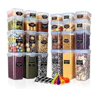 Ordeluxe Set 24 Contenitori per Alimenti con Coperchi Universali - 7 Formati Multiuso, Ideali per Pasta Lunga 25cm, Ermetici, Senza BPA, Trasparenti - Include Misurini ed Etichette
