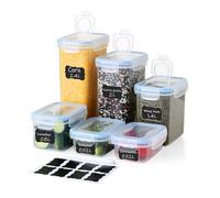 Ordeluxe Set 6 Contenitori per Dispensa - 3 Formati + 3 Mini, Coperchi Universali, 8 Etichette, Ideali per Pasta/Muesli - Senza BPA