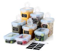 Ordeluxe Set 8 Contenitori Alimentari con Versatore - 5 Formati Grandi + 3 Mini, Coperchi Universali, Etichette Riutilizzabili, Ideali per Cereali/Pasta - Senza BPA