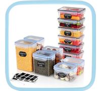 Ordeluxe Set di 12 Contenitori Ermetici per Alimenti in Plastica - Ideali per Farina, Cereali e Conservazione in Cucina