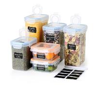 Ordeluxe Set di 6 contenitori con coperchio, ermetici, organizer da cucina, senza BPA, in plastica con coperchio, 6 contenitori per alimenti