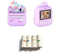 ordinarYone Confezione da 1 fotocamera digitale per bambini, con lenti in ABS, custodia protettiva per lettore di schede di memoria da 32 GB e 4 rotoli di carta fotografica