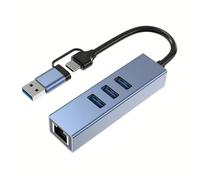 ordinarYone Doppio USB A e USB C a RJ45 Gigabit Ethernet Adapter Hub con 3 porte USB3.0 per PC portatile Smartphone