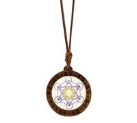 ordinarYone Elegante collana in legno Metatron Cube geometria sacra esagramma e amuleto Sri Yantra, lunghezza regolabile girocollo